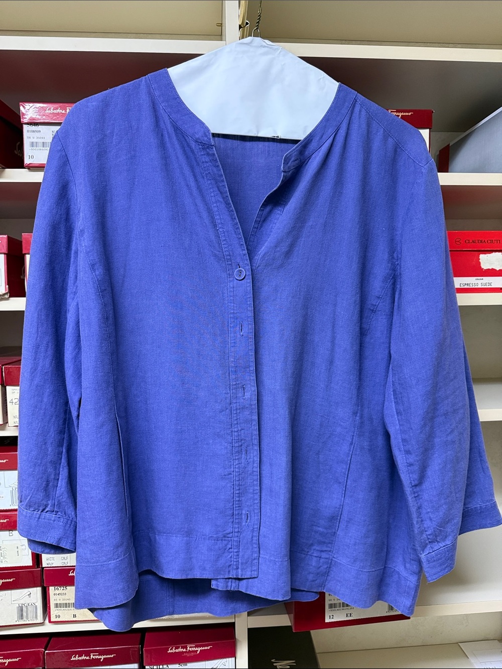 Eileen Fisher Purple/blue Button-Front Women's Linen Shirt